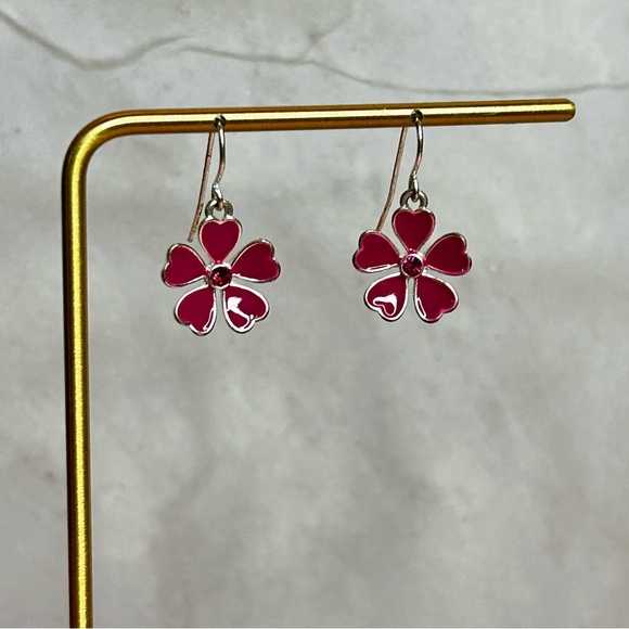 Jewelry - Bright Pink and Rhinestone Flower Earrings